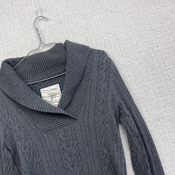 VTG Tommy Hilfiger Womens M Cable Knit Sweater Shawl Collar Neutral Grey - Picture 5 of 12